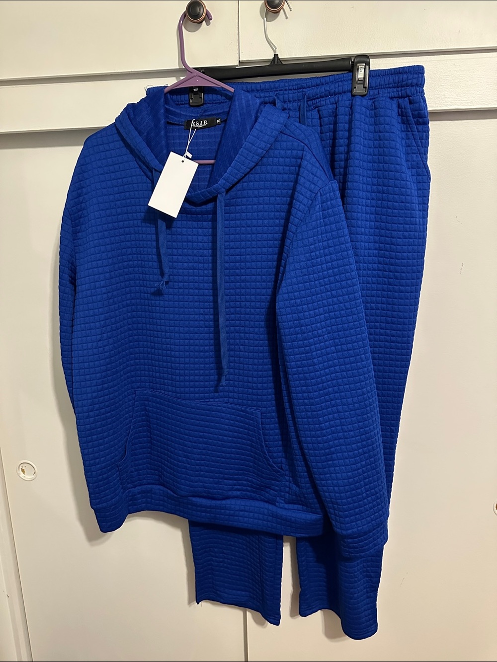 Electric Blue Waffle Knit Hoodie & Jogger Set